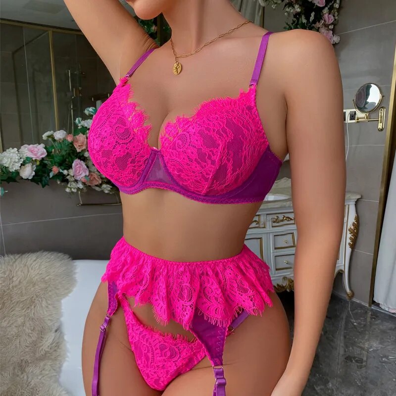 Lola's Pink Rave Lace Lingerie Set