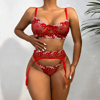 Kylie's Delightful Floral Embroidery Lingerie Set