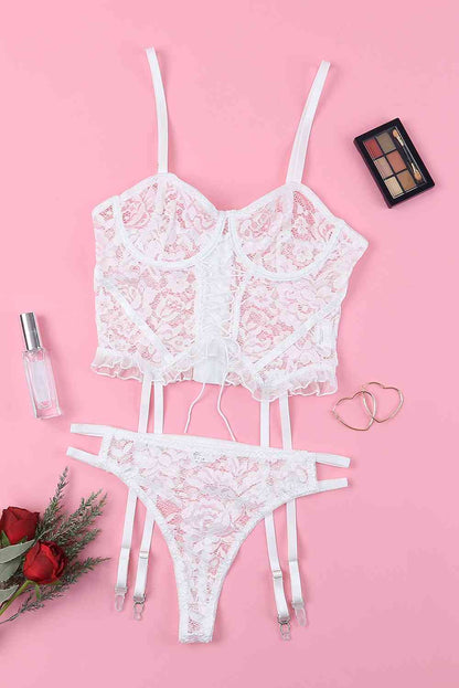 Sabrina's Lace-Up Frill Trim Lingerie Set