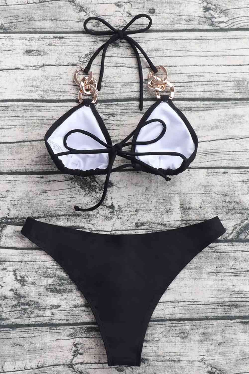 Kayla's Chain Detail Tied Halter Neck Bikini Set