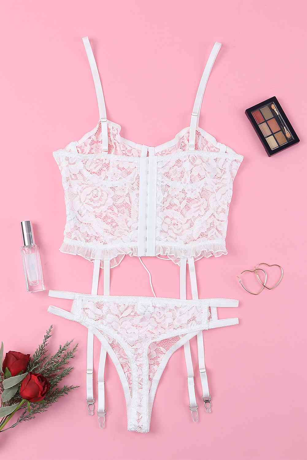 Sabrina's Lace-Up Frill Trim Lingerie Set