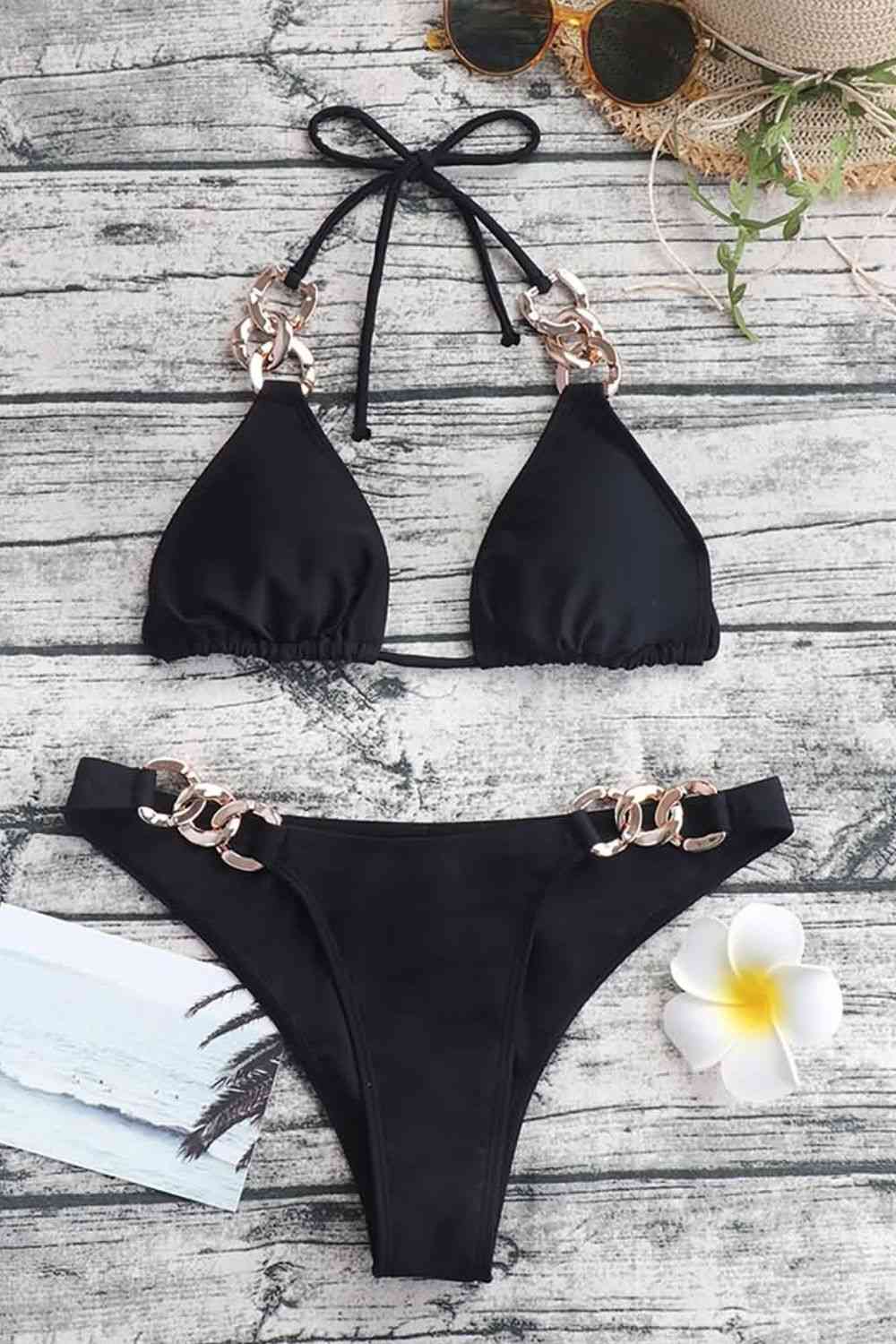 Kayla's Chain Detail Tied Halter Neck Bikini Set